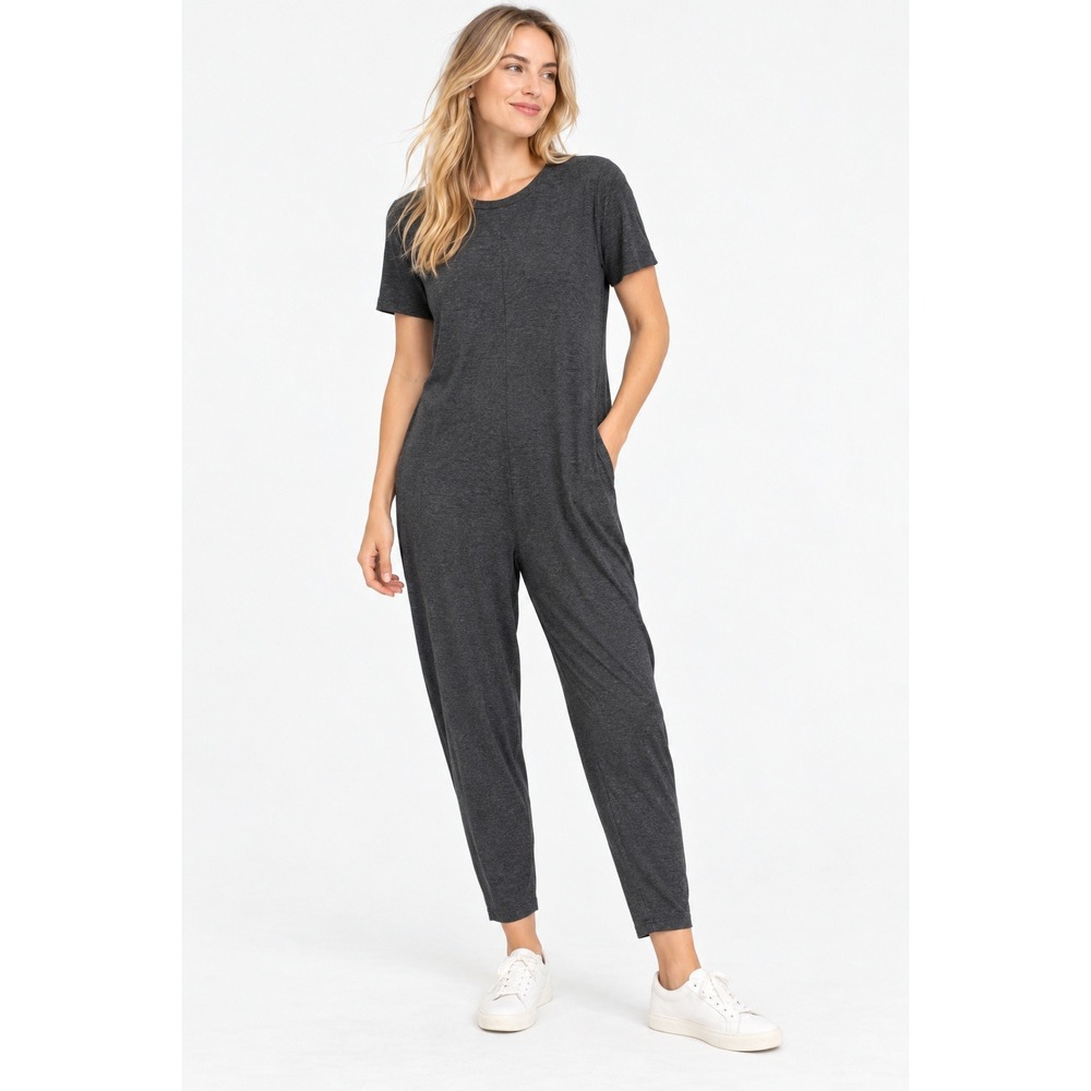 HATCH Walkabout Maternity Jumpsuit Dark Gray Size 1 (Small) Short Sleeve Pockets